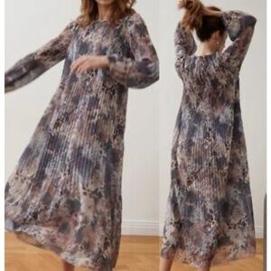 Wilfred Aritzia Daydreamer Pleated Tannin Foxfire Brown Maxi Dress Great Cond L